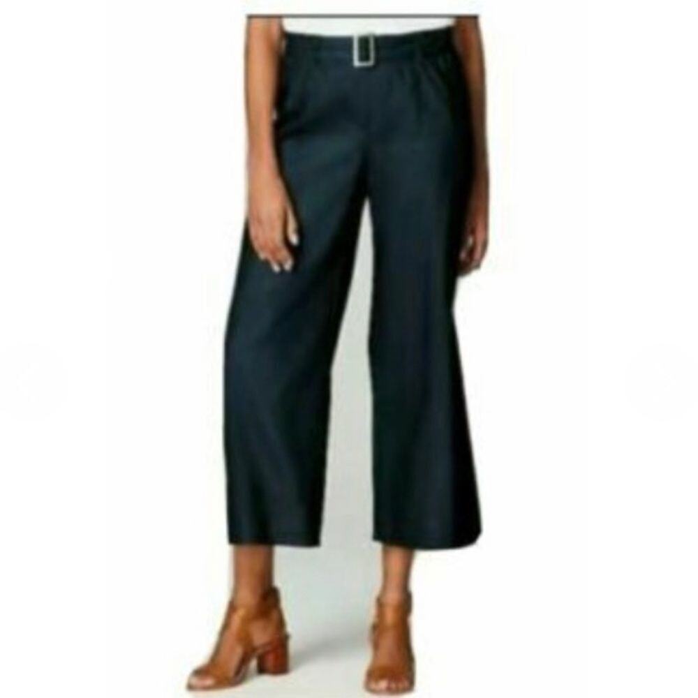 J. Jill Navy Blue Linen Stretch Jenna Belted Pull On Cropped Pants‎